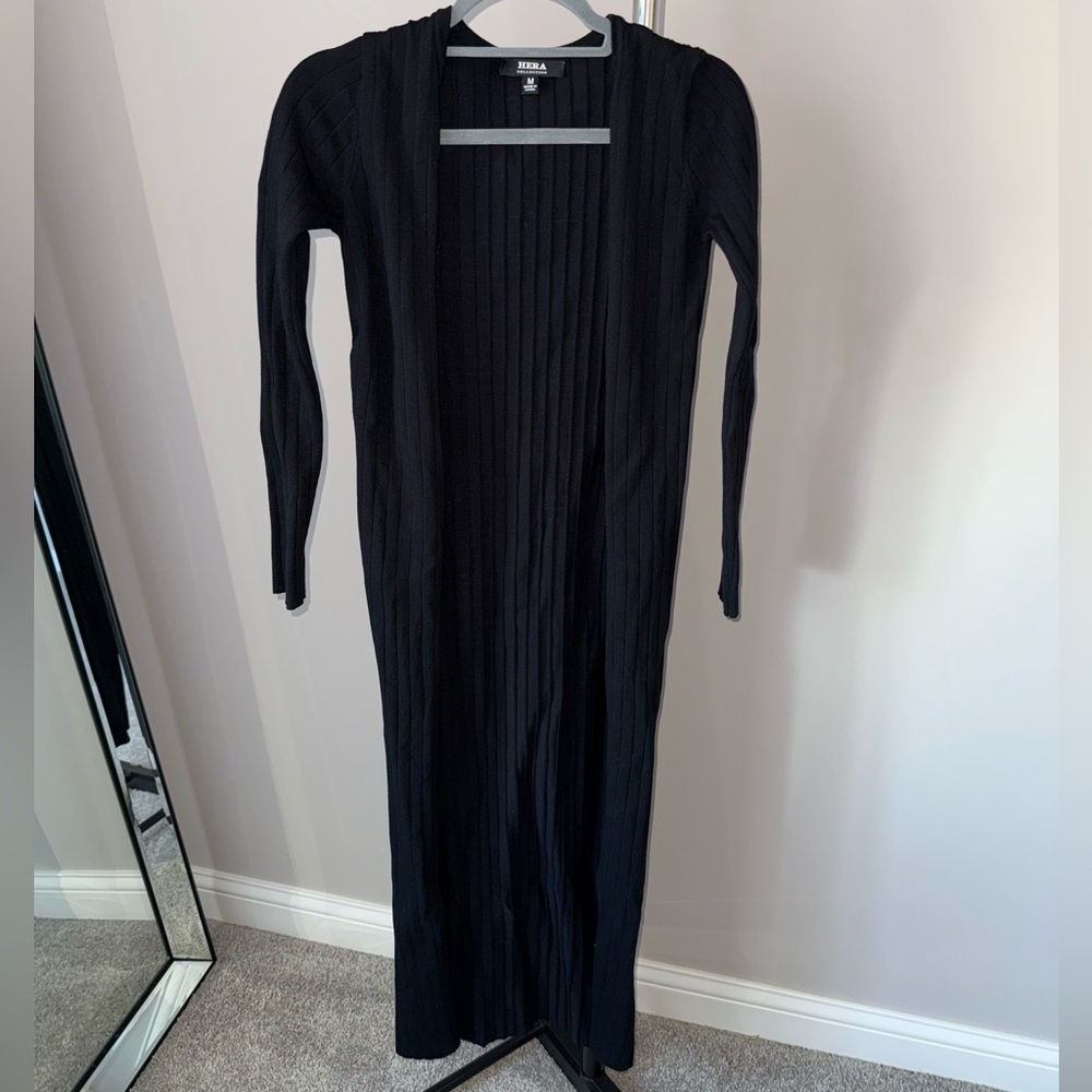 Black Ribbed Long Sleeve Cardigan